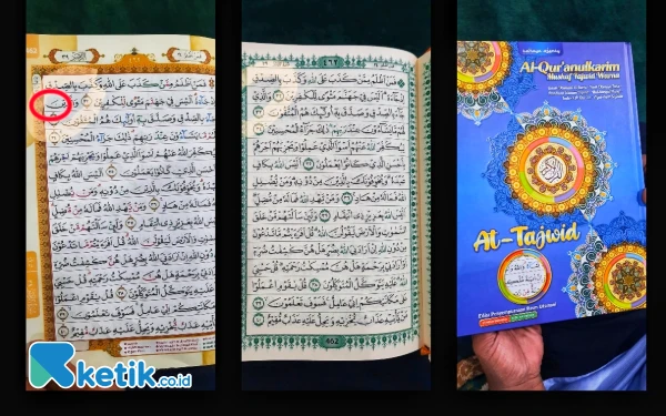 Foto Dua lembar Al-Quran yang memiliki perbedaan di surah Az-Zumar di Labura hasil tangkapan layar handphone. (Foto: Joko/Ketik.co.id)