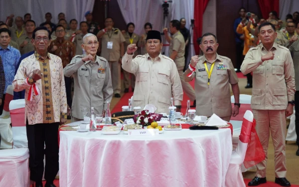 Foto Presiden RI Prabowo Subianto menghadiri acara halalbihalal Purnawirawan TNI AD di Aula Balai Kartini, Jakarta Selatan, pada Selasa, 6 Mei 2025. (Foto: PPAD)