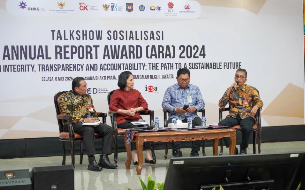 Foto Talkshow Sosialisasi Annual Report Award (ARA) 2024 di kantor Kementerian dalam Negeri RI, Selasa, 6 Mei 2025 (Foto: dok. Bank Jatim)