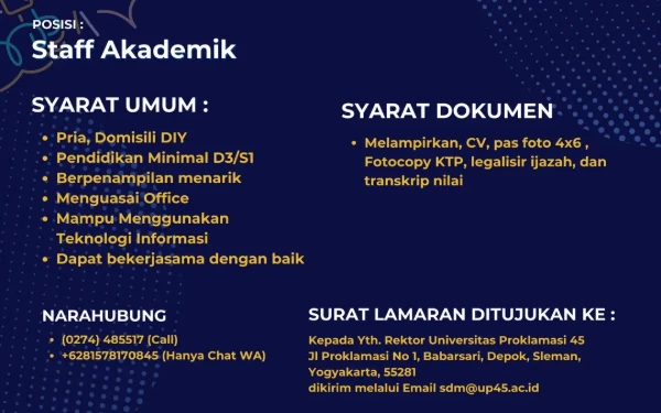 Thumbnail Berita - Universitas Proklamasi 45 Yogyakarta Mencari Staff Akademik, Cek Syaratnya!