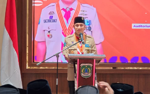 Foto Ketua Kwarda Jatim HM Arum Sabil saat sambutan. (Foto: Dok. Pramuka Jatim)