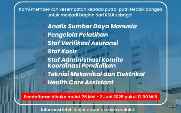 Thumbnail Berita - Rumah Sakit Universitas Indonesia Membuka Rekrutmen Pegawai Tidak Tetap, Intip Posisinya!