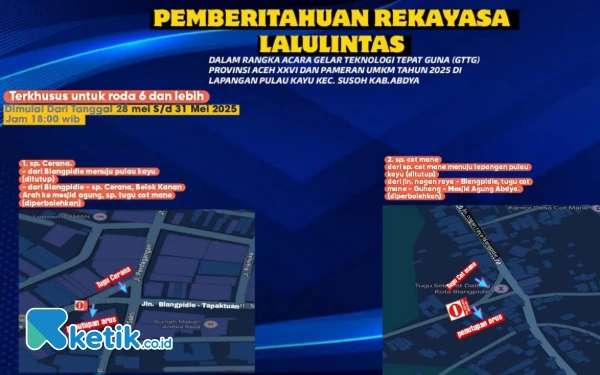 Foto Pemberitahuan rekayasa lalulintas oleh Satlantas Polres Abdya. (Foto: Humas Satlantas Polres Abdya for Ketik.co.id)