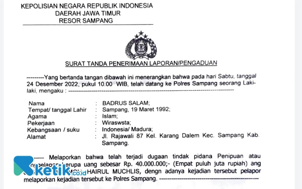 Foto Surat tanda penerimaan laporan (Foto: Mat Jusi/Ketik.co.id).
