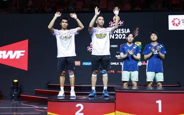 Foto Ganda putra Indonesia Sabar Karyaman Gutama/Moh Reza Pahlevi Isfahani harus puas hanya menjadi runner up Indonesia Open 2025. (Foto: PBSI)