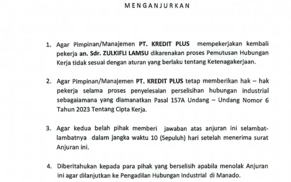 Foto Isi surat anjuran dari Disnaker Kota Bitung