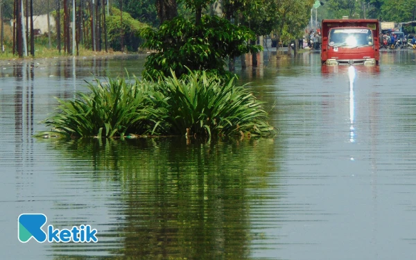 Foto Kondisi banjir yang  menggenangi Jalan Raya Porong pada Selasa siang (17 Juni 2025). (Foto: Fathur Roziq/Ketik.co.id)