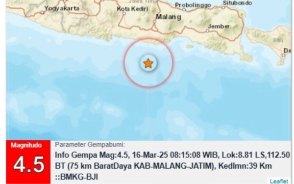 Thumbnail Berita - Gempa Bumi 4,5 Magnitudo Guncang Malang Selatan, Warga Pesisir Sempat Panik