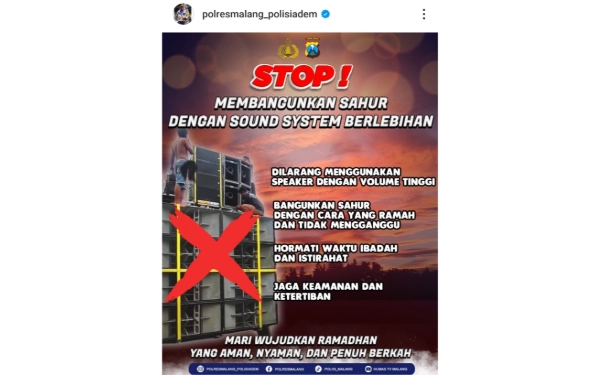 Thumbnail Berita - Ramadhan Kondusif, Polres Malang Larang 'Sound Horeg' untuk Bangunkan Sahur