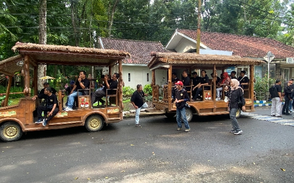 Foto Cukup dengan merogoh kocek Rp 10 ribu, pengunjung bisa menikmati wisata di Puslitkoka dengan menaiki flintstone atau kereta kayu (Ari Pangistu/Ketik.co.id)