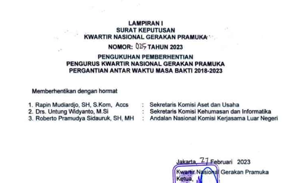 Sebelum Lengser, Ketua Kwarnas Berhentikan 3 Andalan Nasional