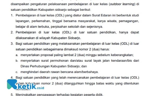 Thumbnail Berita - Keluarkan SE, Plt Bupati Subandi Larang Sekolah Lakukan ODL di Luar Sidoarjo