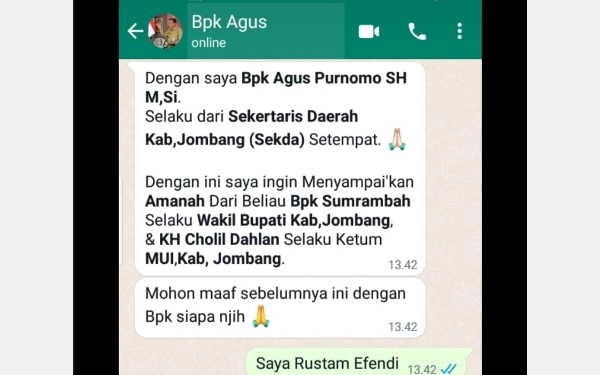 Muncul Modus Penipuan Catut Nama Wabup Jombang Sumrambah